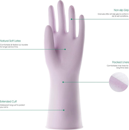 COOLJOB 3 Pairs Colorful Household Gloves with Cotton Liner & Non-slip Grip, Water Resistant Reusable Dish Washing Rubber Gloves for Kitchen & Bathroom Cleaning, Small