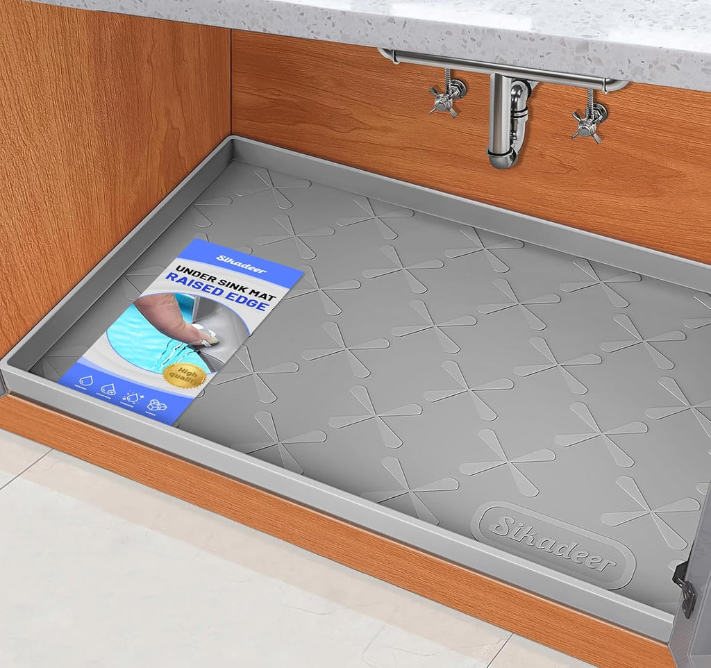 SIKADEER Under Sink Mat Waterproof 34" x 22", Silicone Mat Kitchen Drawer Shelf and Cabinet Liner, Sink Protector for Kitchen Organizers and Storage, Boot Tray Pet Food Mats