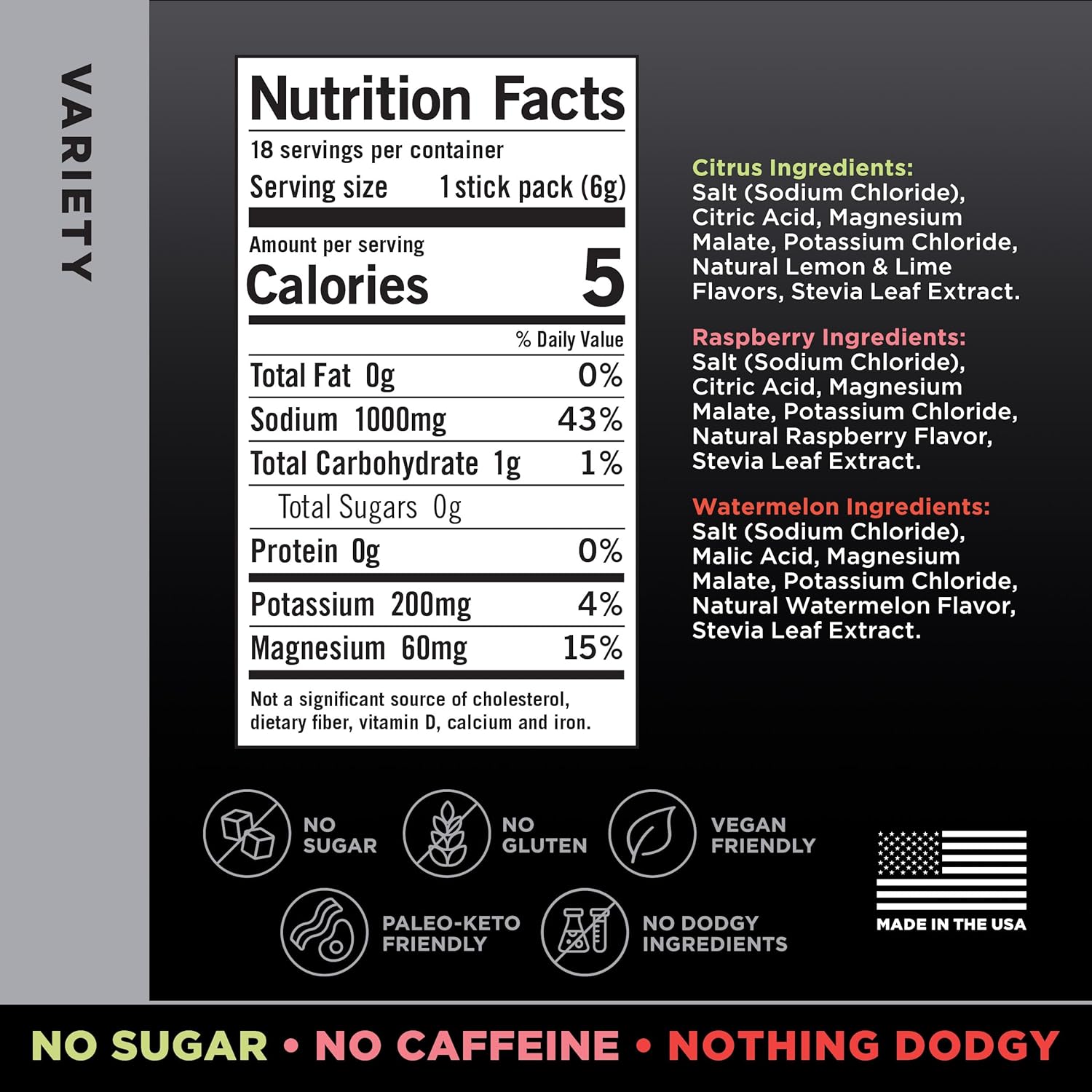 LMNT Zero Sugar Electrolytes - Variety Pack Bundle | Drink Mix | 18-Count