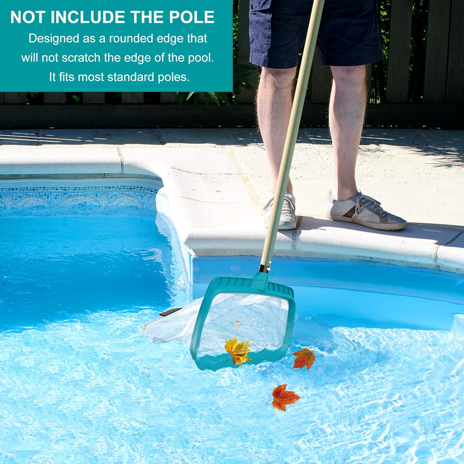 POOLWHALE Professional Pool Skimmer Net, Heavy Duty Swimming Leaf Rake Cleaning Tool with Deep Fine Nylon Mesh Net Bag - Fast Cleaning,Easy Scoop Edge,Debris Pickup Removal (No Pole)